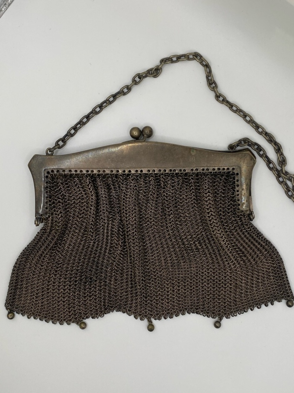 Art Deco Antique Alpacca Silver Mesh Chainmail Evening Purse